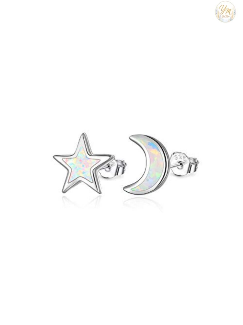 925 Sterling Silver Star Moon Stud Earrings Opal Celestial